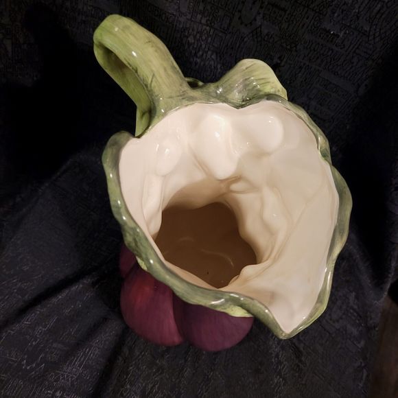 Kaldun & Bogle Ceramic Majolica Aubergine Eggplant Pitcher Jug Purple Green EUC - Picture 7 of 11